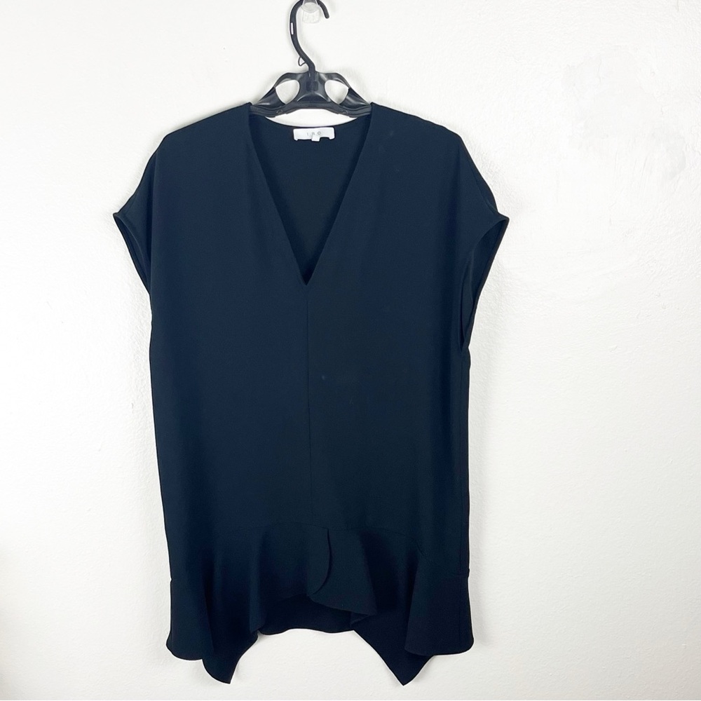 IRO Gameen Black Short Sleeves V-Neck Ruffle Trim Dress Size 4 Casual